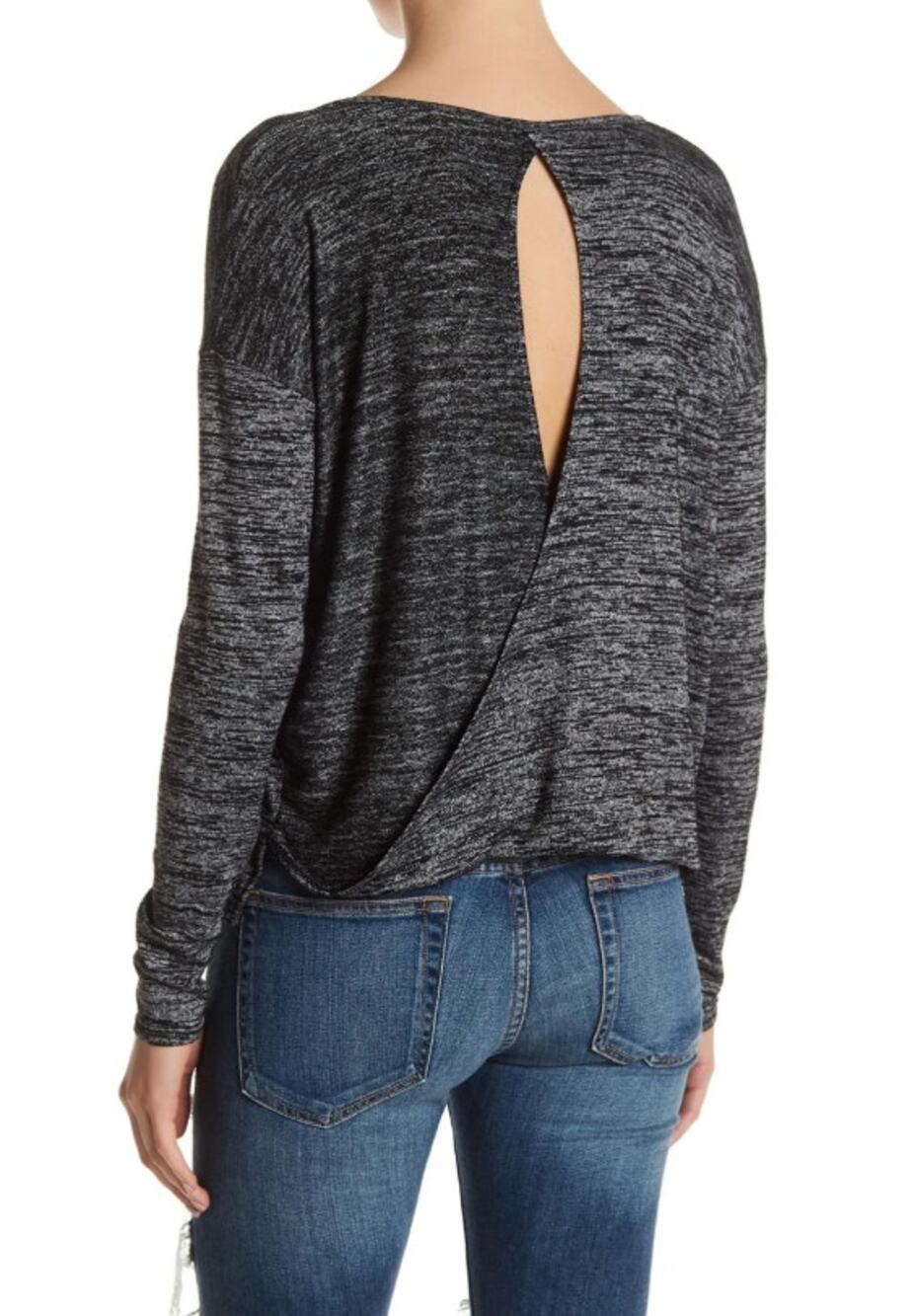 Rag & Bone/Jean Mia Knit Top Heathered Charcoal Gray Wrap Back Women's S